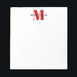 Bloc-note Masculine Initial/Nom Monogramme Noir et Rouge<br><div class="desc">Personnalisez ce bloc-notes pour vous-même ou en cadeau ! Ajoutez votre nom à l'aide du formulaire de modèle facile. Sélectionnez "customiser plus loin" pour modifier les polices ou les couleurs.</div>