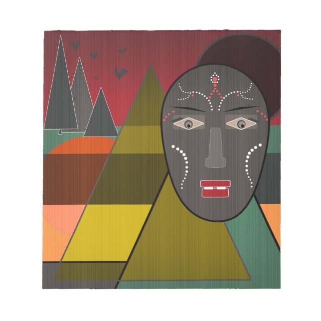 Bloc-note Masque africain abstrait dans des couleurs rétro v (Devant)