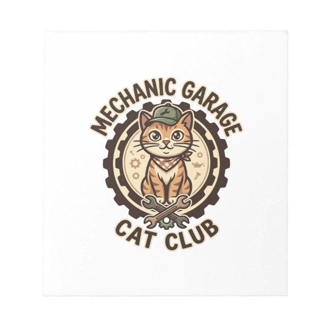 Bloc-note Mécanicien Garage Chat POD Vector Art - Mécanicien (Devant)