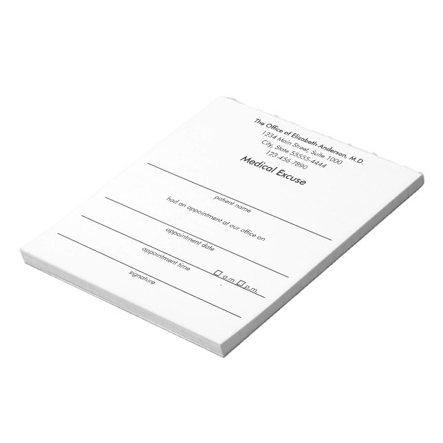 Bloc-note Medical Excuse Black and White Doctor's Notes (Tourné)