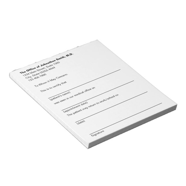 Bloc-note Medical Excuse Doctor Office Sick Note for Patient (Incliné)