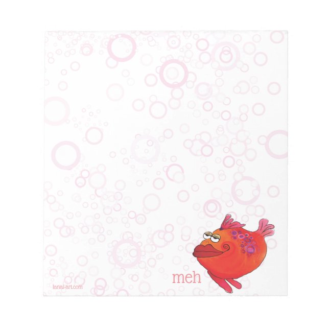 Bloc-note Meh Whimsical Fish Art en rouge et rose (Devant)