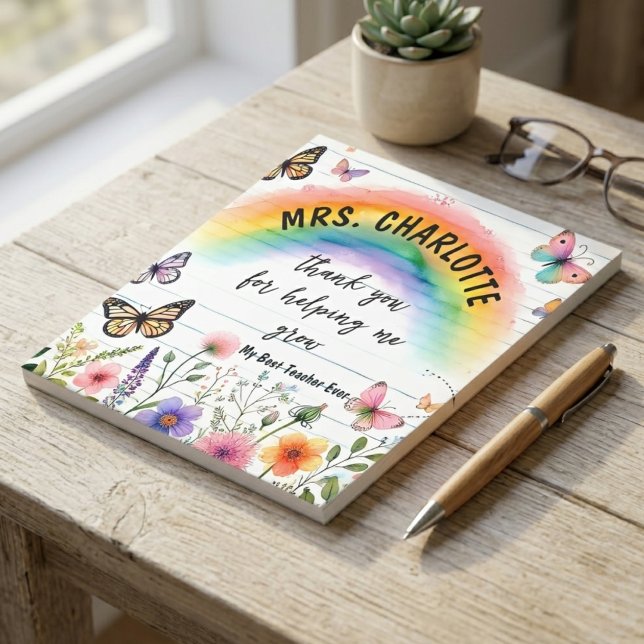 Bloc-note Merci de m'avoir aidé à grandir Professeur Arc-en- (teacher notepads appreciation end of the year or back to school a note from rainbow lined gift )