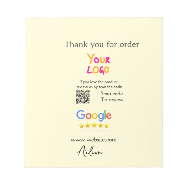 Bloc-note Merci Google avis scan QR entreprise (Devant)