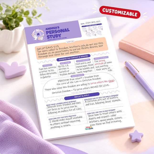 Bloc-note Mes notes d'étude personnelles guidées (Personalized Bible study notepad with your name, guided prompts and scripture writing space.)