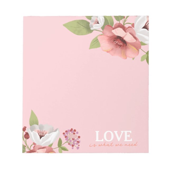 Bloc-note Message d'amour avec fleurs roses personnalisé (Devant)
