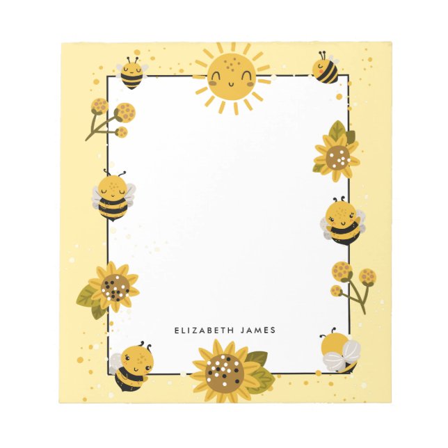 Bloc-note Miel jaune mignon abeille personnalisée (Devant)