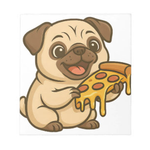 Bloc-note Mignon chien carlin dessin animé amateur de pizza