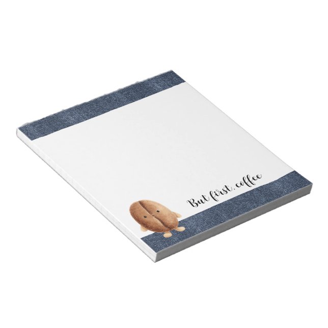 Bloc-note Mignon Haricot de Café Fausse Denim en Jean Bleu (Incliné)