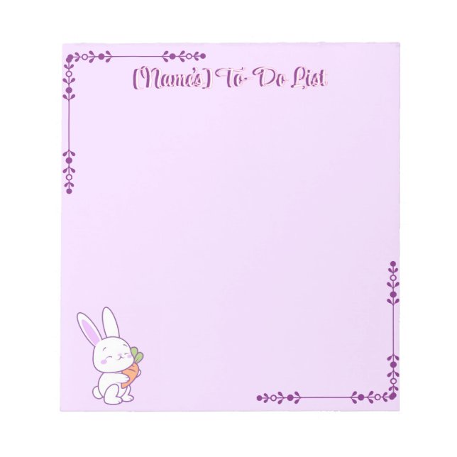 Bloc-note Mignon Kawaii Pastel Violet Lapin avec Personnalis (Devant)