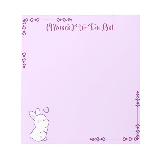 Bloc-note Mignon Kawaii Pastel Violet Lapin qui Regarde vers (Devant)