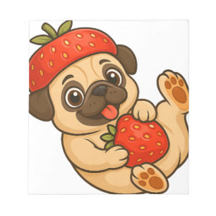 Bloc-note Mignon pug aux fraises dessin animé doux fruité