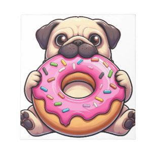 Bloc-note Mignon pug avec beignet chien de dessin animé drôl