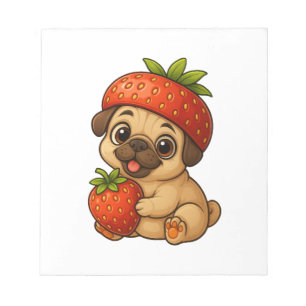 Bloc-note Mignon pug avec des fraises fruité dessin animé dr