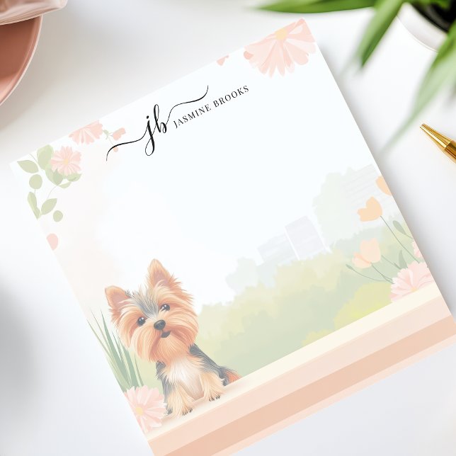 Bloc-note Mignon Yorkshire Terrier de printemps floral perso (Créateur téléchargé)