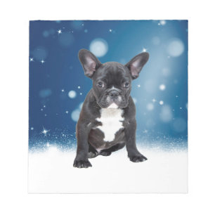 Bloc-note Mignonne French Bulldog Etoiles de neige Bleu Noël