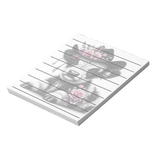 Bloc-note Mignonne Veau Portant Casquette orné de fleurs (Tourné)