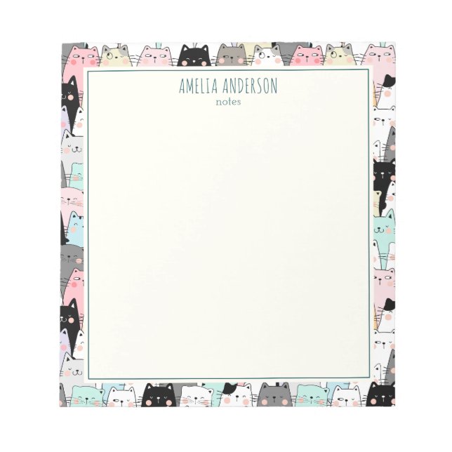 Bloc-note Mignons Chats Kawaii Motif Personnaliser Nom (Devant)