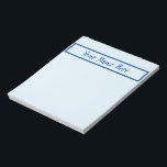 Bloc-note Mini-bureau à domicile notes pratiques texte du no<br><div class="desc">Pochette de notes pratique pour la maison ou le bureau Pages bleu clair minimalistes avec boîte de nom bleu marine et nom Personnaliser de texte avec votre nom ou texte pour le rendre spécial pour vous! 2 tailles disponibles Vous pouvez transférer des modèles VanOmmeren à d'autres produits Zazzle !</div>
