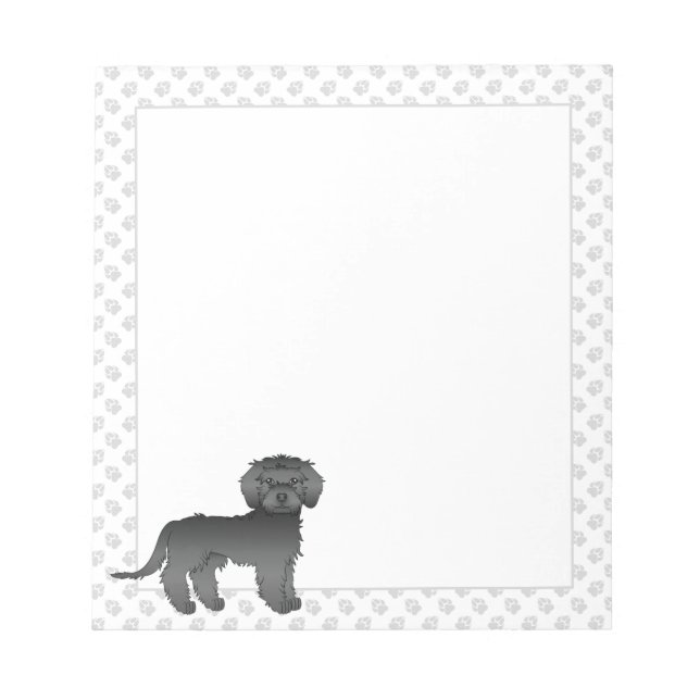 Bloc-note Mini noir Goldendoodle dessin animé Chien et Pâtes (Devant)