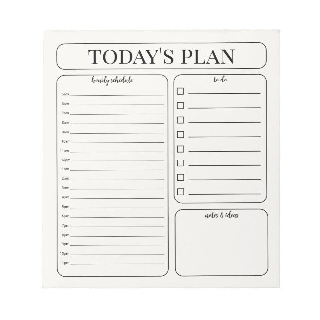 Bloc-note Minimalist Daily Planner Notepad | Hourly To Do (Devant)