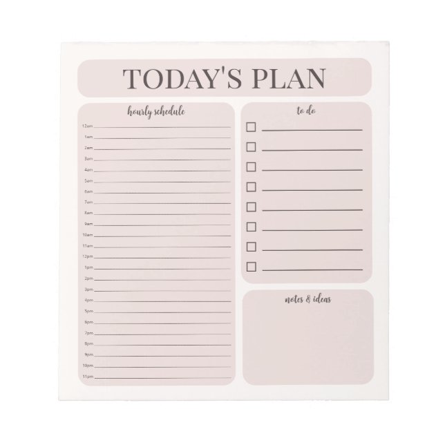 Bloc-note Minimalist Daily Planner Notepad | Hourly To Do (Devant)
