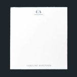 Bloc-note Minimaliste Moderne Simple Bleu Monogramme Personn<br><div class="desc">Bloc-notes personnalisé avec une esthétique moderne minimaliste et professionnelle en bleu.</div>