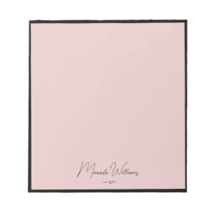 Bloc-note Minimaliste Rose Pâle Nom Personnalisé Manuscrit 