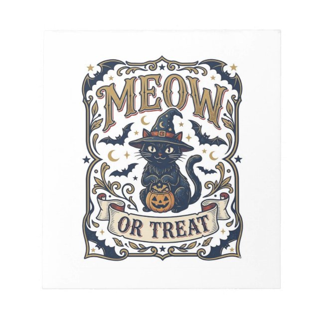 Bloc-note Minou ou traiter Chat Halloween Chat effrayant Vin (Devant)