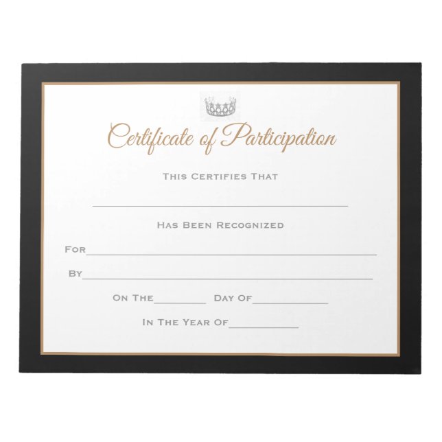 Bloc-note Miss USA style Pageant Certificats-Participation (Devant)