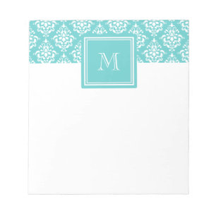 Bloc-note Modèle Damas turquoise 1 avec Monogramme
