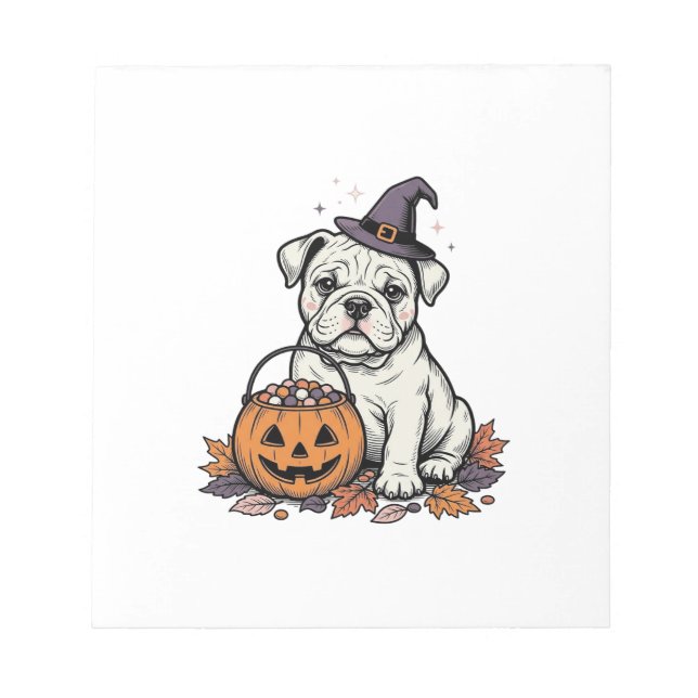Bloc-note Modèle de citrouille bouledogue Halloween gravé vi (Devant)