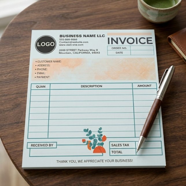 Bloc-note Modèle de facture de logo d'entreprise (moderne) F (custom logo client sales form, minimalist blue service invoice pad)