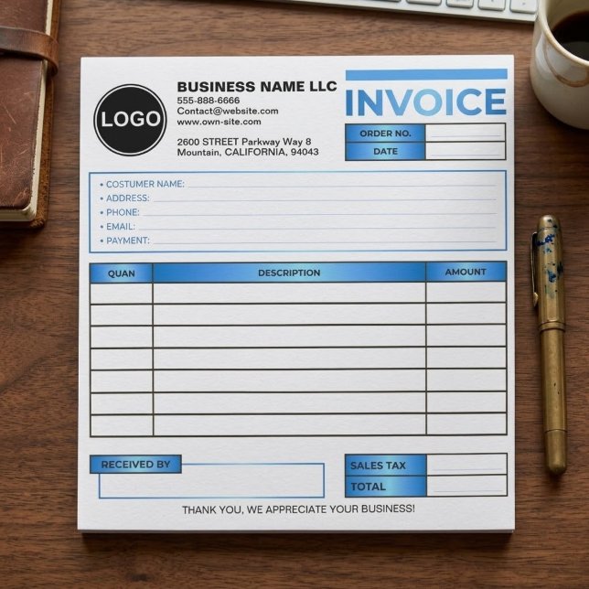 Bloc-note Modèle de formulaire de vente de facture commercia (Invoice Business Sales Form Receipt)