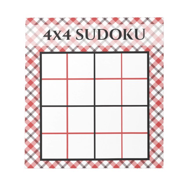Bloc-note Modèle de grille Sudoku 4x4 Red Plaid (Devant)