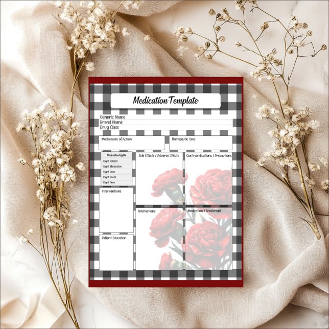 Bloc-note Modèle de médicament floral noir et blanc (Créateur téléchargé)