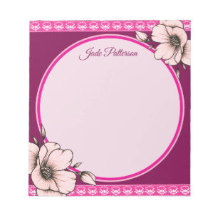 Bloc-note Modèle de nom de cadre de cercle floral rose et bo