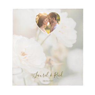 Bloc-note Modèle de photo de mariage Rose Blanche et Cœur de