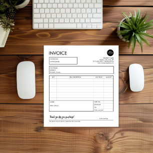 Bloc-note Modèle de réception de facture personnalisée minim