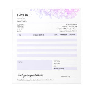 Bloc-note Modèle de vente de factures commerciales florales