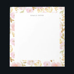 Bloc-note Modèle floral rose et or Foil personnalisé<br><div class="desc">Bloc-notes floral personnalisable. Il présente un motif floral de fleurs d'aquarelle rose,  de fleurs de feuilles d'or et d'accents de verdure. Personnalisez en ajoutant des noms et d'autres détails Ce bloc-notes floral rose est parfait comme cadeau.</div>