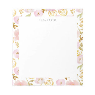 Bloc-note Modèle floral rose et or Foil personnalisé