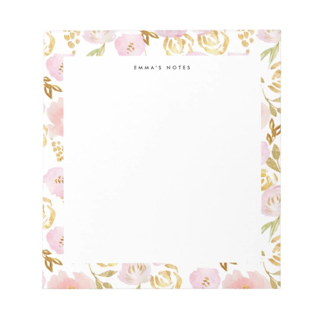 Bloc-note Modèle floral rose et or Foil personnalisé (Devant)