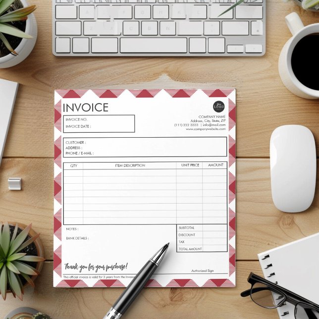Bloc-note Modèle frontalier rouge professionnel (Simple Red Border Business Invoice Template)