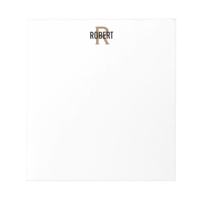 Bloc-note Modern black gold monogram name notepad (Devant)