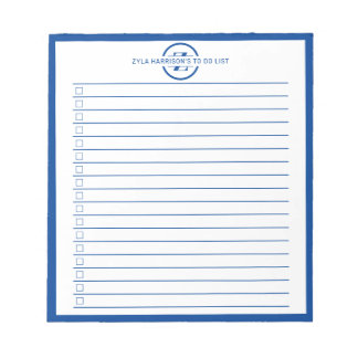 Bloc-note Modern Blue Monogram Name To Do List