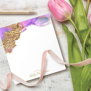 Bloc-note Modern, chic watercolor gold pink purple splatter