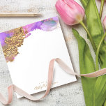 Bloc-note Modern, chic watercolor gold pink purple splatter<br><div class="desc">Faux gold handwritten typography and rich, gold, purple, pink, and turquoise watercolor ink swirls and splatters overlay a white background on this chic, elegant, modern custom name notepad. Makes a fun and stylish statement every time you jot down a note during your workday. Makes a thoughtful, customized gift for a...</div>