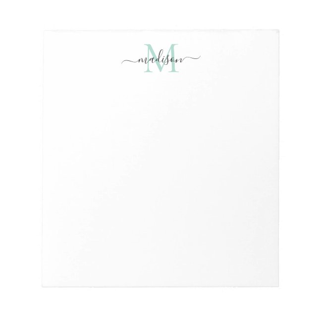 Bloc-note Modern Girly Chic Script Monogram Mint Green Teal (Devant)
