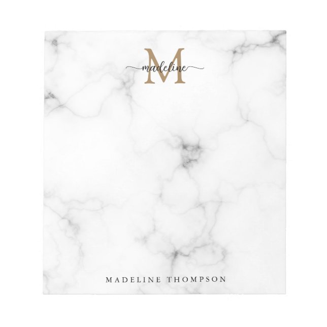 Bloc-note Modern Marble Gold Girly Script Monogram (Devant)